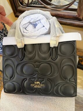 Coach Maggie Small Black Embossed Leather Satchel with Gold Logo